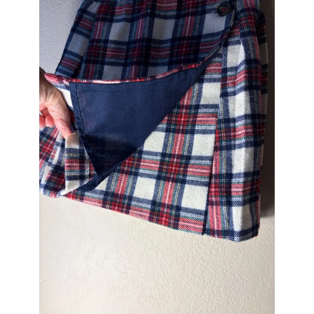 Mini Boden Girls Red White Blue Plaid Wool Blend Pleated Kilt Skirt Size 7-8Y